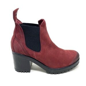 Bueno Flight Chunky Chelsea Boots Dark Red Nubuck